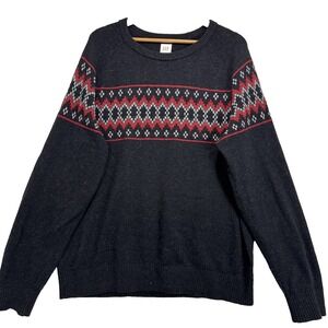 Gap‎ Men's Argyle Sweater Cotton Wool Blend Crew Neck Red Black Grey Preppy XL
